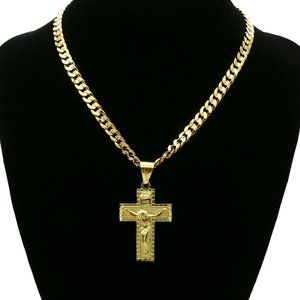 18k Jesus Cross Pendant + 6mm Cuban Chain